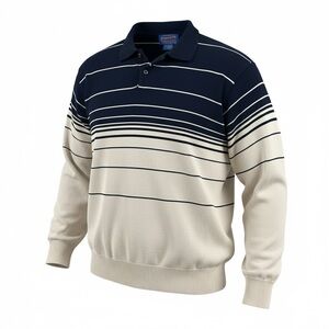 Pendleton Mens Navy Blue Cream Striped Long Sleeve Polo Knit Sweater Size M